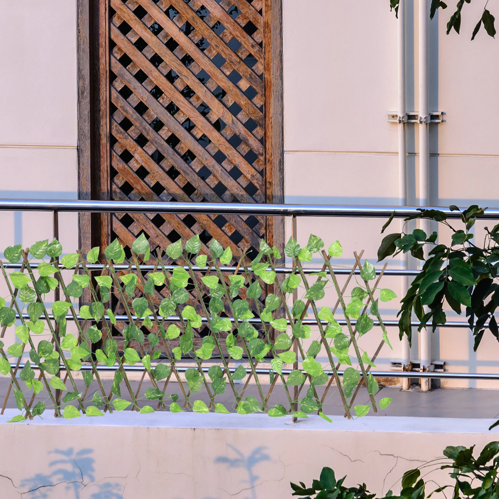 

Stretchable Artificial Leaf Plant Railing UV Resistant Realistic Thick Hedge Garden Decor Balcony Lightweight High