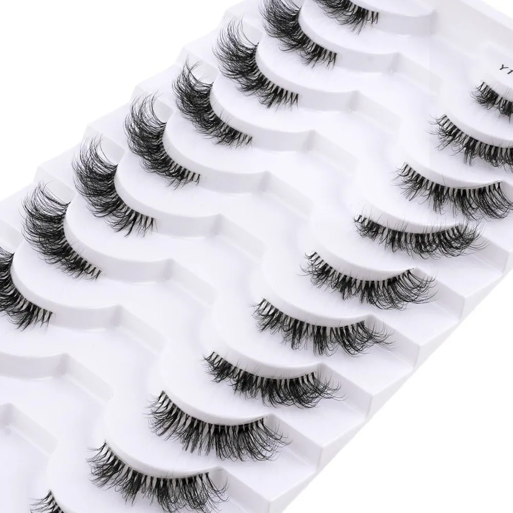 

10 Pairs/Box Black Thick Fluffy False Eyelashes Curvature C Easy To Wear DIY Lashes Extension Lightweight 8-12MM