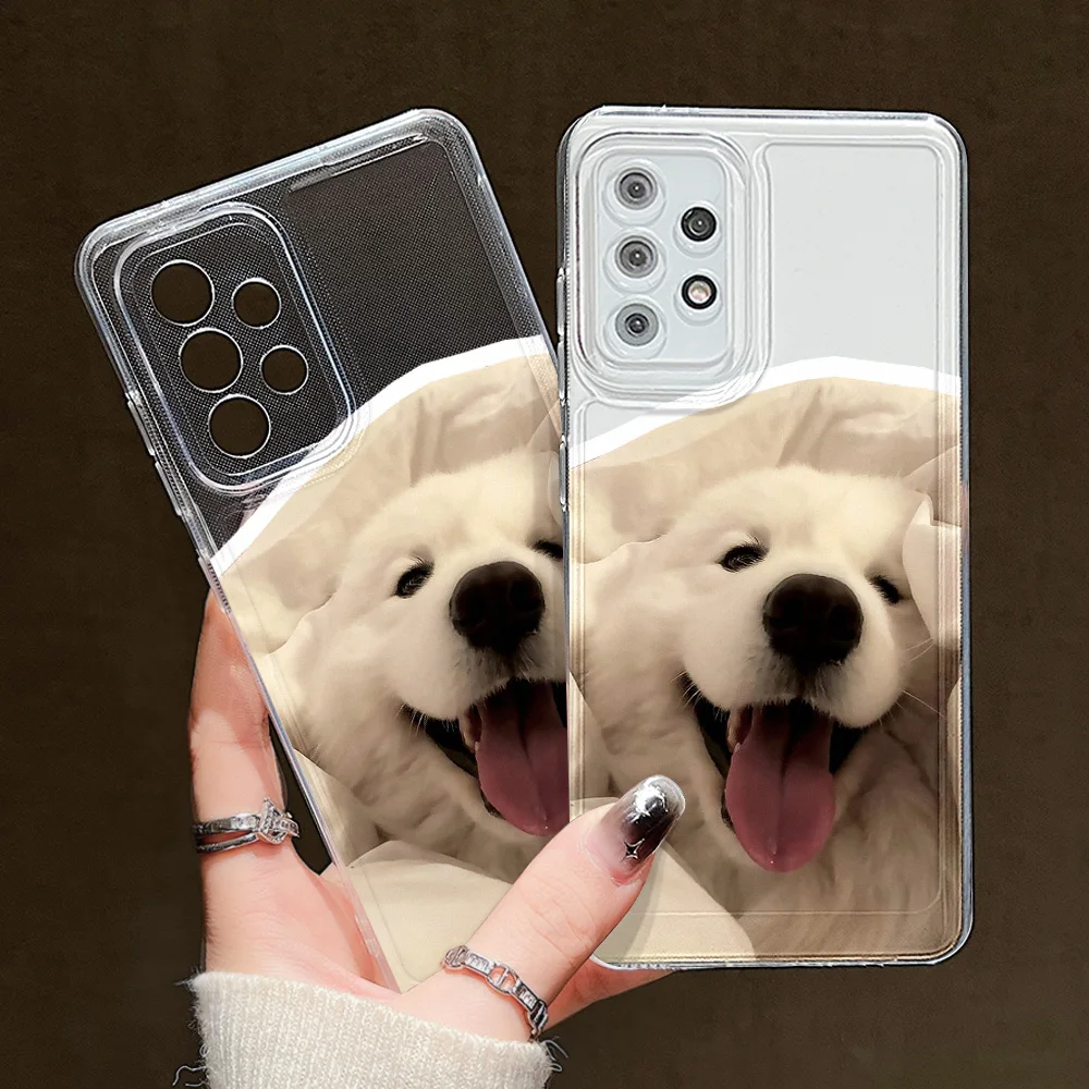 Cute Dog Clear Case For Samsung A55 A54 5G A53 A52S 5G A33 A13 A34 A35 S24 Ultra S23 S22 S21 S20 FE S10 Plus Soft Silicone Cover