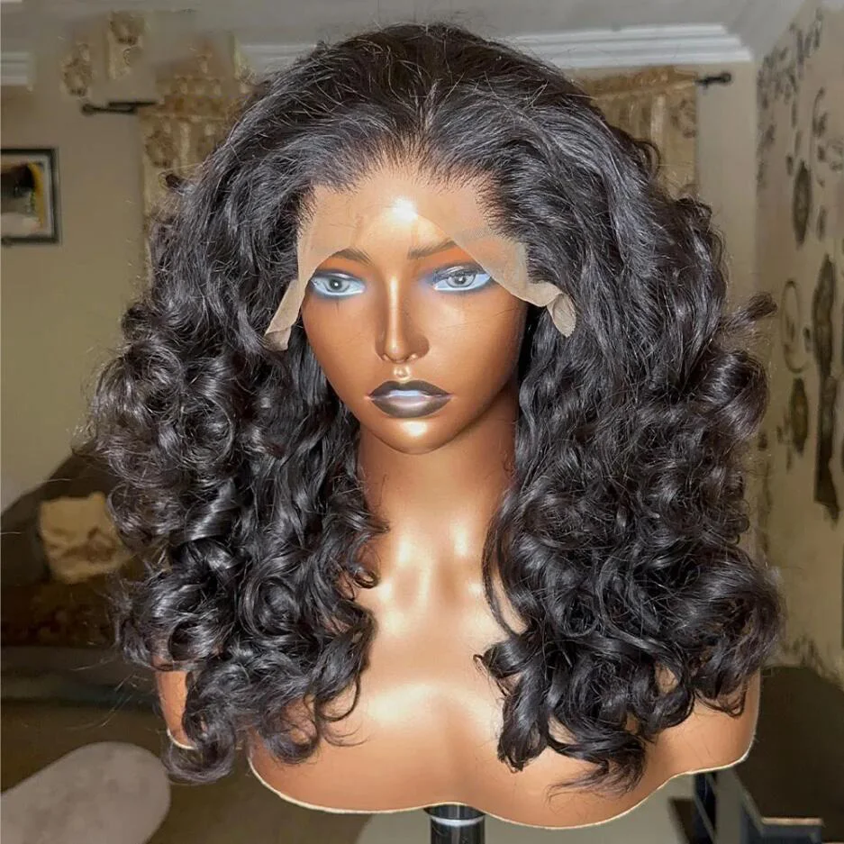 

Soft Glueless 26 inch Long Deep Wave Curly 180 Density Black Lace Front Wig For African Women Baby hair Heat Resistant Daily