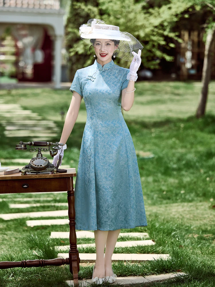 

Elegant Blue Dress New Chinese Style Matron Wedding Dress 2026 New Style Formal Dress Skirt Breathable Polyester