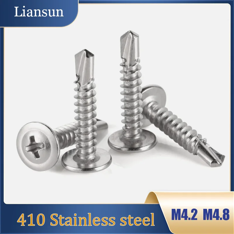 M4.2 M4.8  410 Stainless Steel  Large Flat Head Self Drilling Screws Flanged Phillips Button Head Screws High-Strength Fasteners