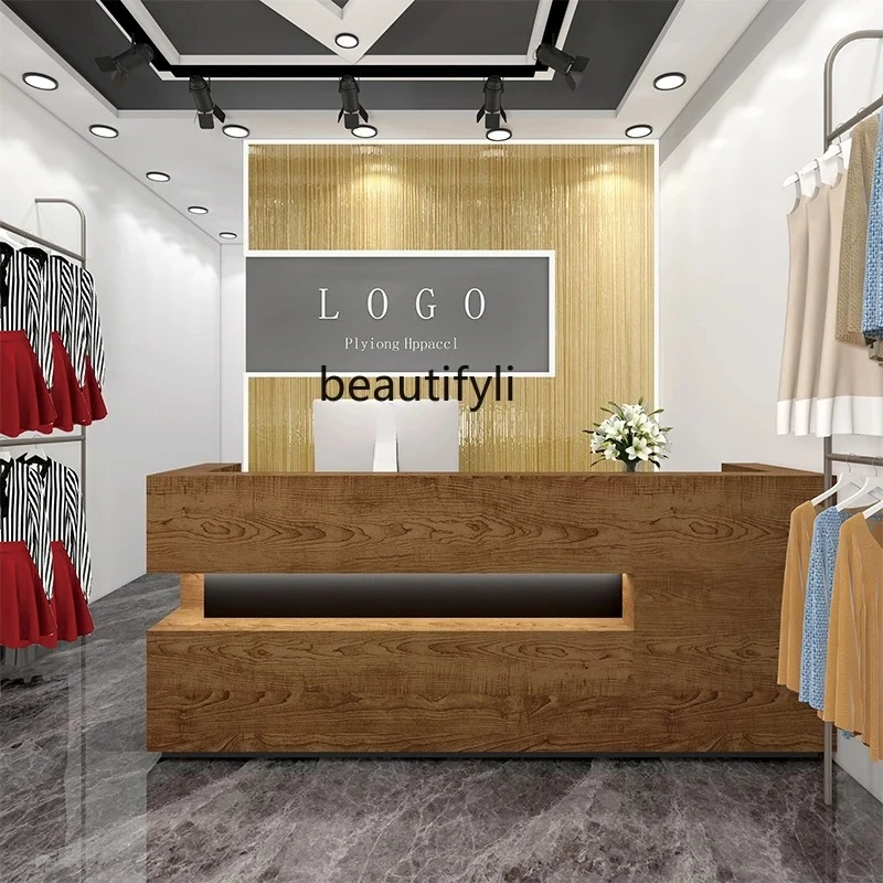 

Checkout page Simple solid wood, clothing store company, reception desk, beauty salon, barber shop counter
