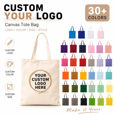 50Pcs Wholesale Dyed Canvas Tote Bags Custom Logo Eco Cotton Reusable Shopping Bags