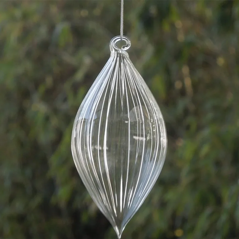 

12pcs/pack 7*13cm Transparent Striped Cone Shaped Glass Pendant Home Decoration Christmas Day Hanging Ornament Handmade Gift