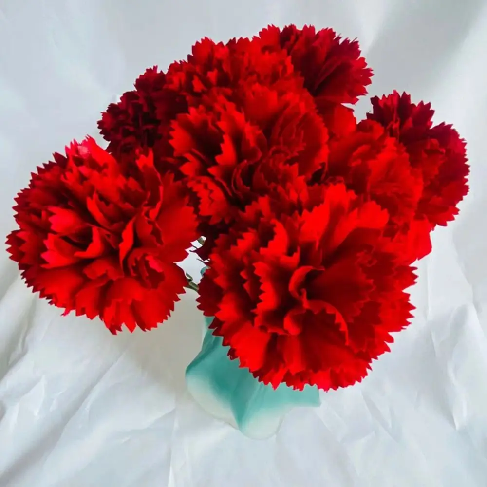 54cm Artificial Red Carnations Real Touch DIY Craft Simulation Carnation Flower Realistic Handmade Fake Plants Garden