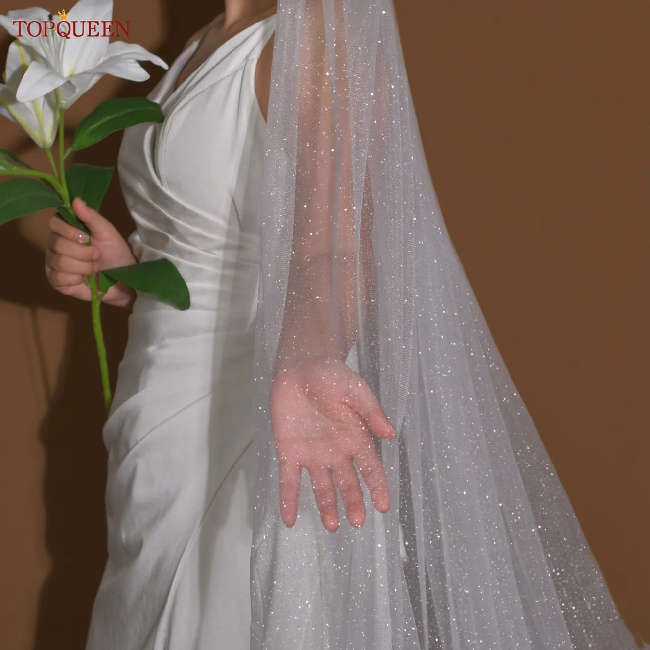 

TOPQUEEN V101 Блестящая свадебная фата в соборе Сверкающая фата цвета шампанского Свадебная фата Свадебные аксессуары Настраиваемые