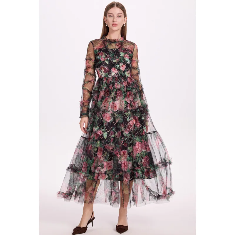 Gonna lunga con stampa Street Sle Heavy Work Me Etichetta premium da donna ritagliata Fairy Dr Vita alta lunga Sve A-Line Dr