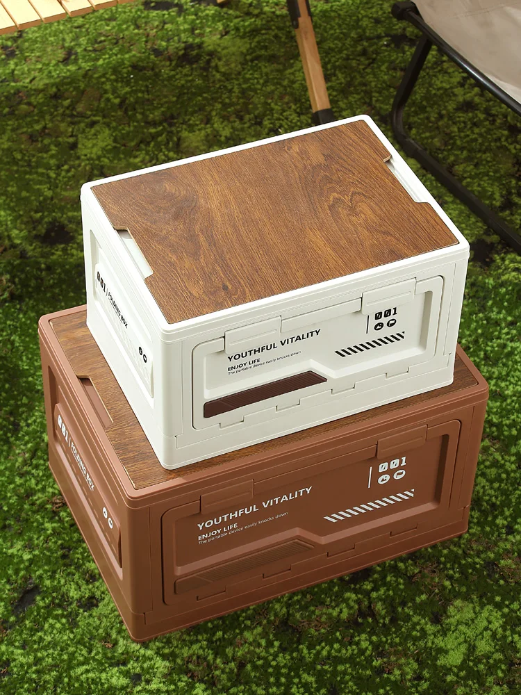 

Ящик для хранения снаряжения для активного отдыха с боковой открывающейся деревянной крышкой, может использоваться как журнальный столик для пикника и путешествий