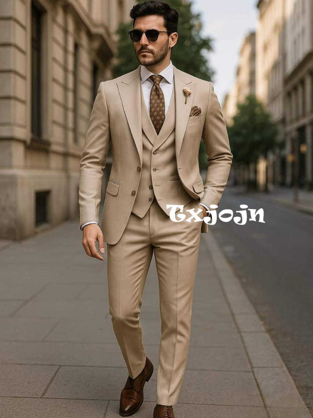 Handsome Chic Suit Set 3 Pieces For Men Business Trip,Two Button Peak Lapel Men's Suits Engagement Party Tuxedo Customized