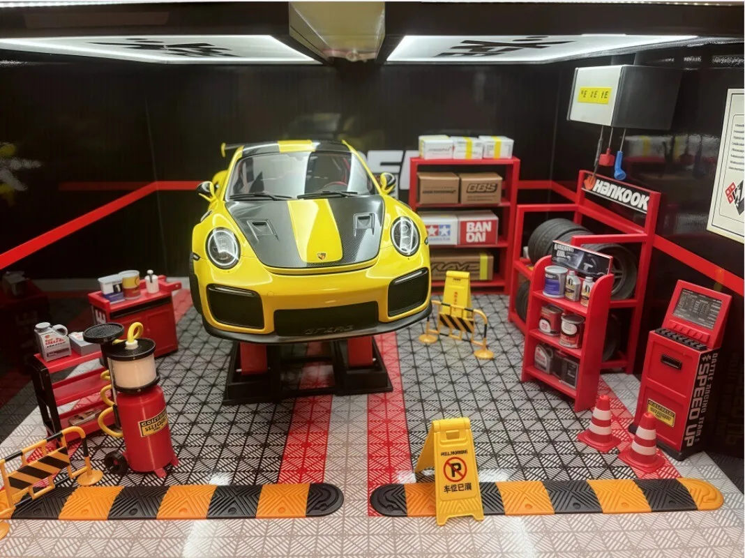 Diorama 1/18 Zestaw Modelarski Warsztat Samochodowy Garaż Rekwizyt Scena Akcesoria US