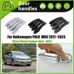Car Door Handle Cover Trim For VW Volkswagen POLO MK6 AW BZ 2017~2023 Scratch Protector Chromium Styling Sticker Car Accessories