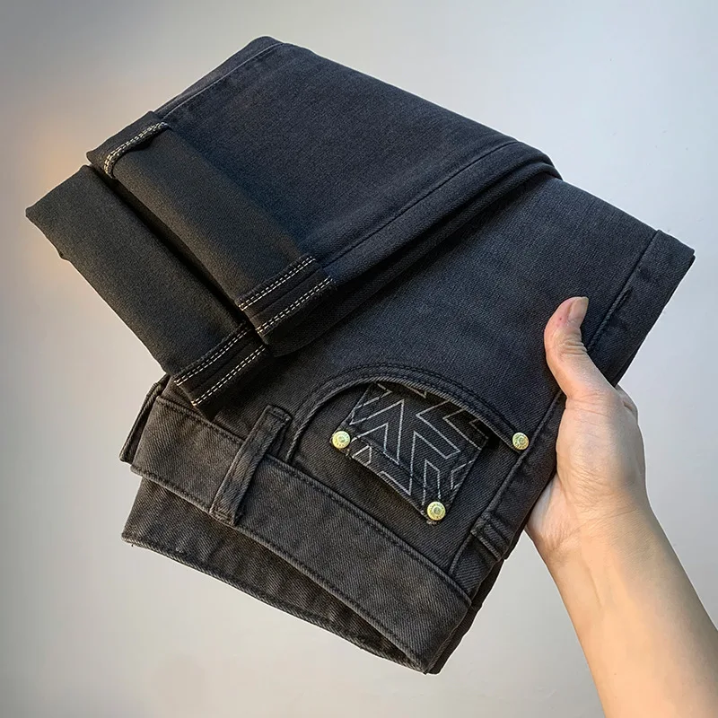 2025 Spring/Summer Men's Jeans Personalized Pocket Printed Micro Collapse Haren Pants High end Light Luxury Men's Pants