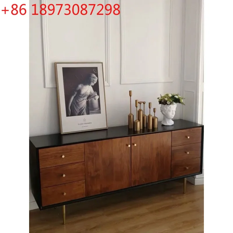 

Скандинавский обеденный боковой шкафчик из цельного дерева в стиле ретро, простой современный шкафчик для хранения чая