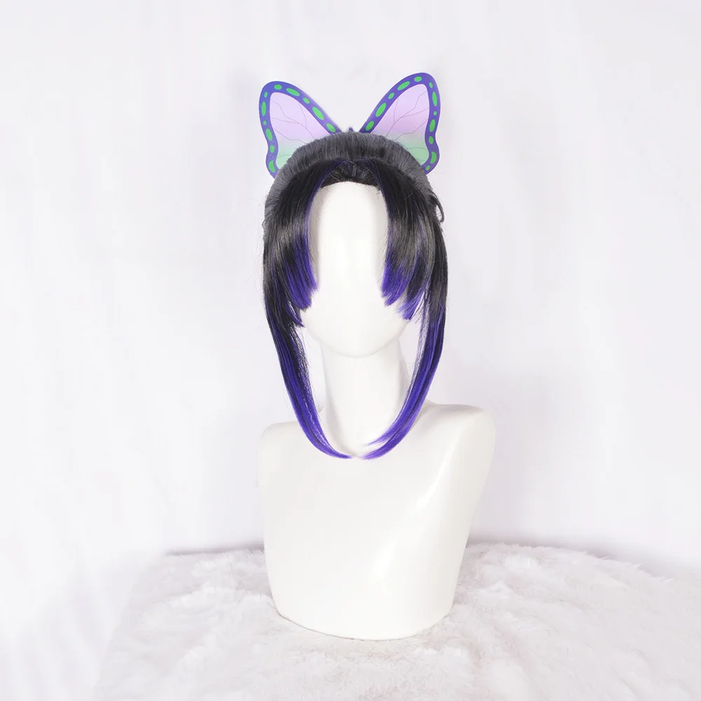 Kochou Shinobu Cosplay Wig 35cm Black Purple Gradient Lovely Ponytail Hair Wig Heat Resistant Synthetic Wigs Halloween