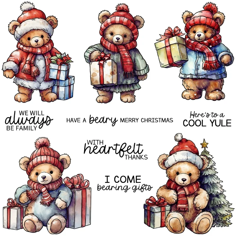 

Cute Bears Christmas Gifts Cutting Dies Clear Stamp DIY Scrapbooking Metal Dies Silicone Stamps For Cards Xmas Decor