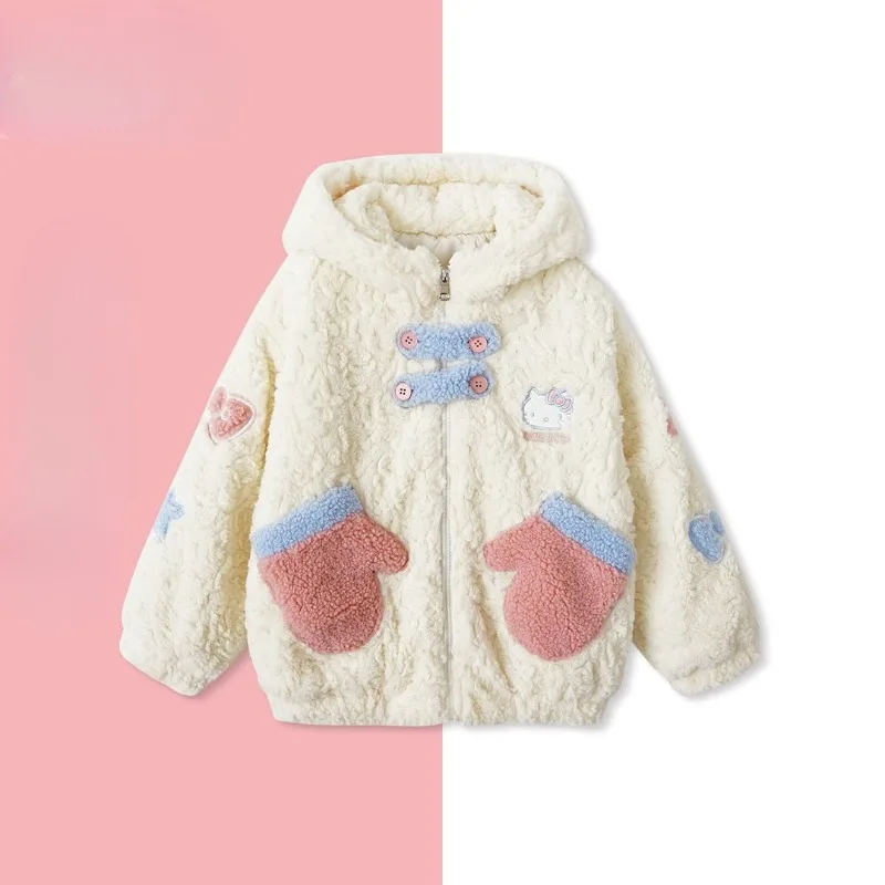 

Kawaii Hello Kitty Sanrio Children Cute Cartoon Plush Warm Jacket Cotton Padded Windproof Coat Blouse Birthday Gift for Kids