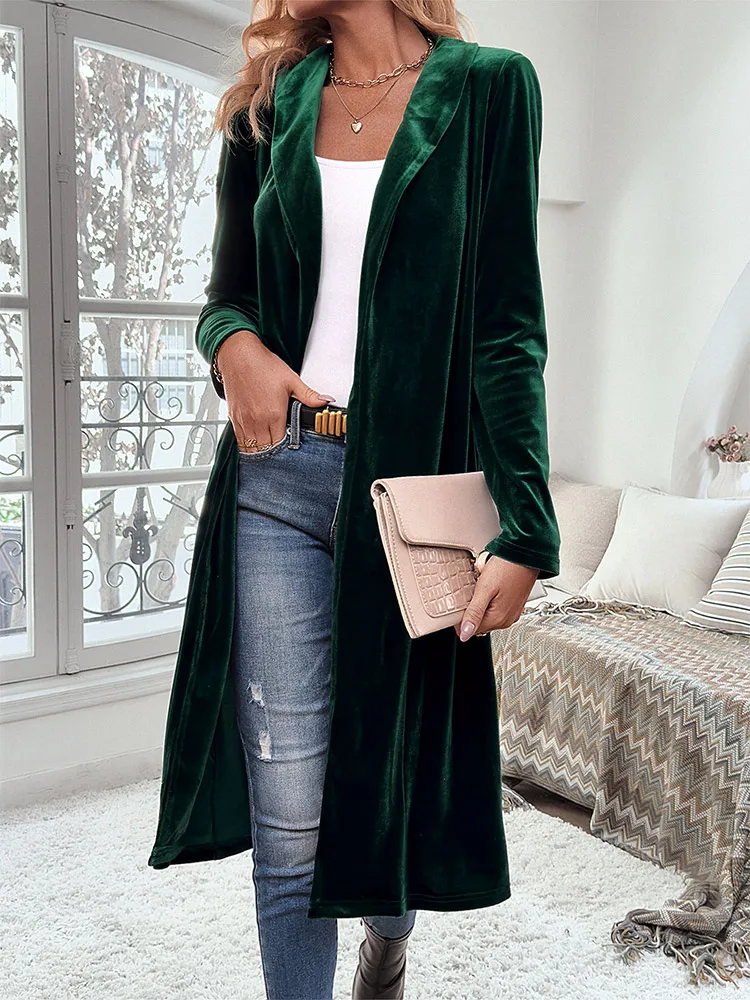 New Spring Fall Women Elegant Long Cardigan Female Knitted Velvet Shawl Collar Jack Coat Ladies Shawl Outerwear