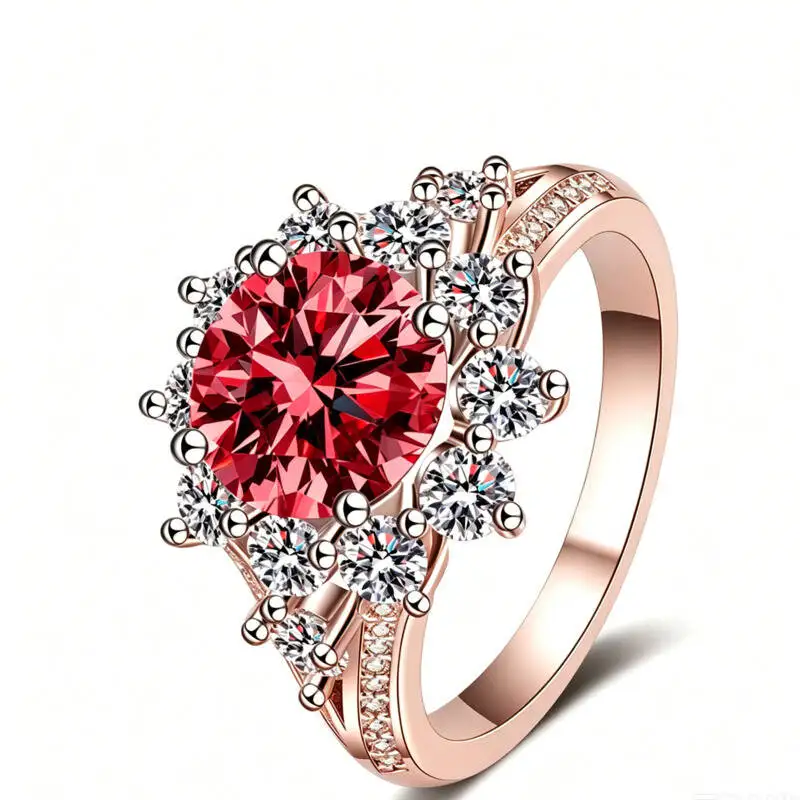 925 Silver 3CT Round Brilliant Cut D VVS1 Moissanite Sunflower Halo Engagement Roes Gold Color Ring Statement Fine Jewelry