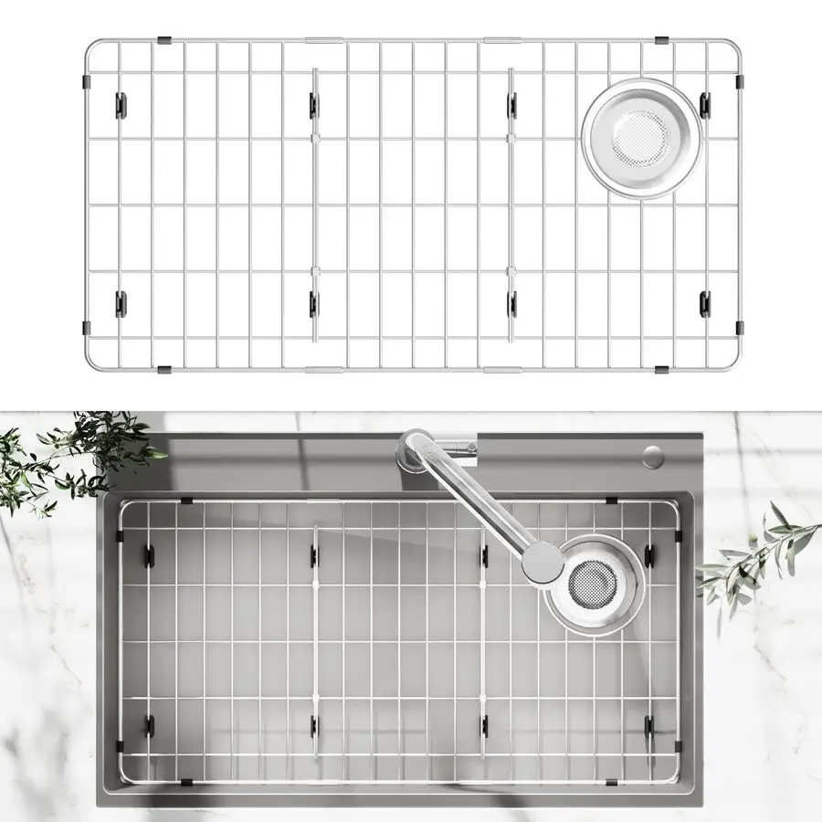 

4 x 14.37 x 11 4 Metal Stainless Steel Sink Protectors for Kitchen Sink, Sink Rack for Bottom of Sink with Side Drain, Sink Grat