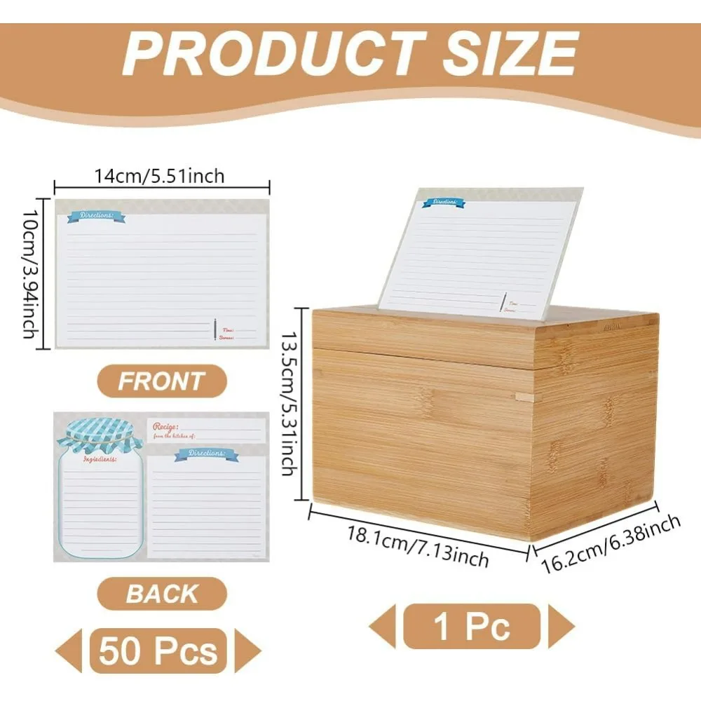 wooden-recipe-box-recipe-card-holder-box-with-50-pcs-blank-recipe-cards-flip-cover-wooden-box-for-home-kitchen-storage