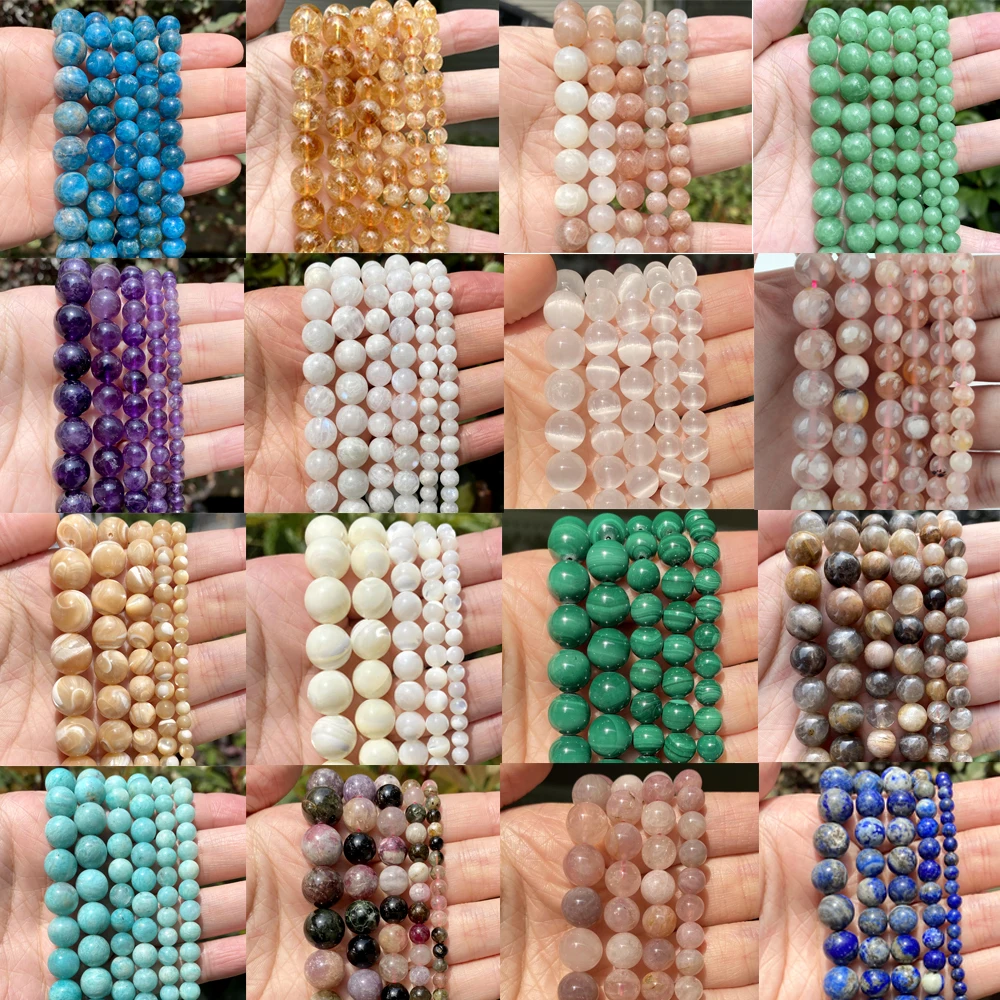 Natural Gemstone Beads Moonstone Labradorite Amazonite Lapis Lazuli Citrine Apatite Tourmaline Stone For Jewelry Making Bracelet