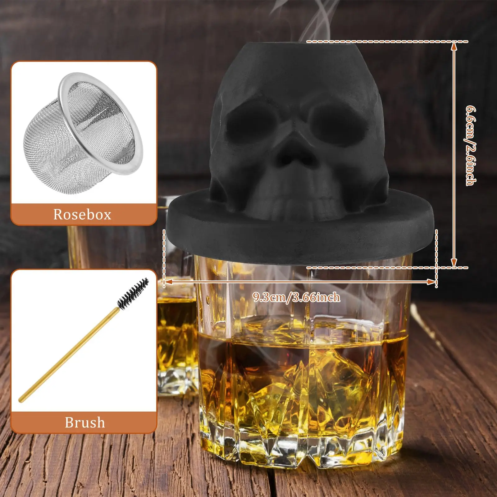 Cocktail Smoker Kit Skull-Shaped Ceramics Whiskey Infuser Kit for Wine Drinks Bourbon Old Fashioned with for Father Husband