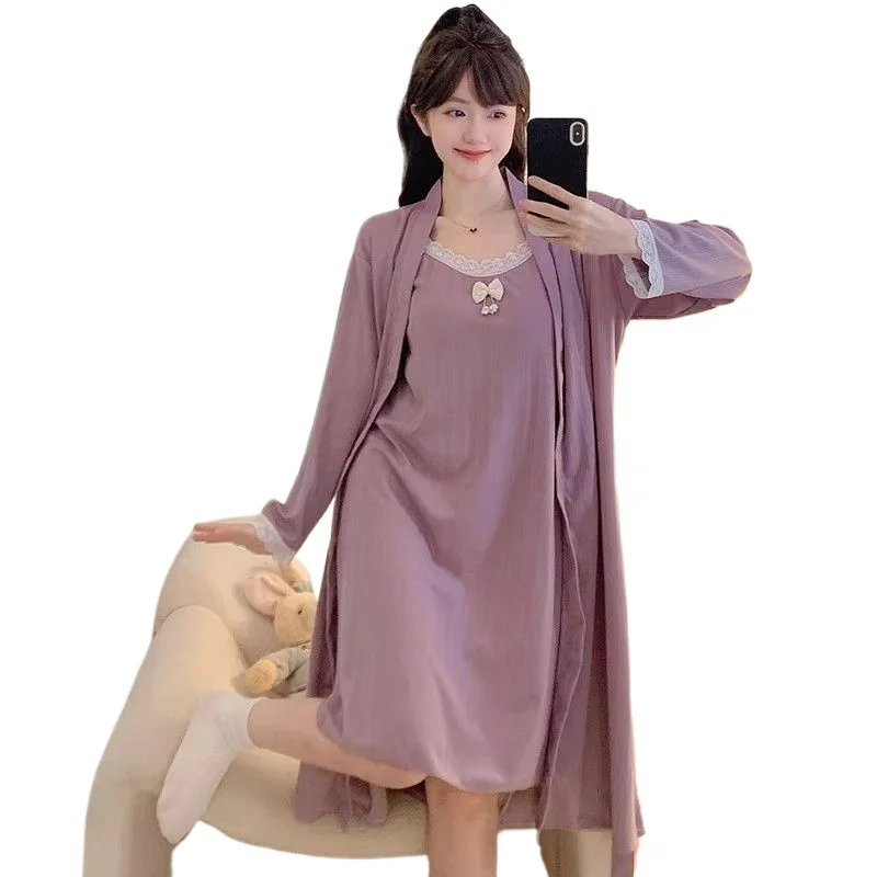 Purple Pajamas with Chest Pads Two-piece Set for Women's Spring and Autumn Sexy Suspender Pajamas, Loose Plus Size Two-piece Set