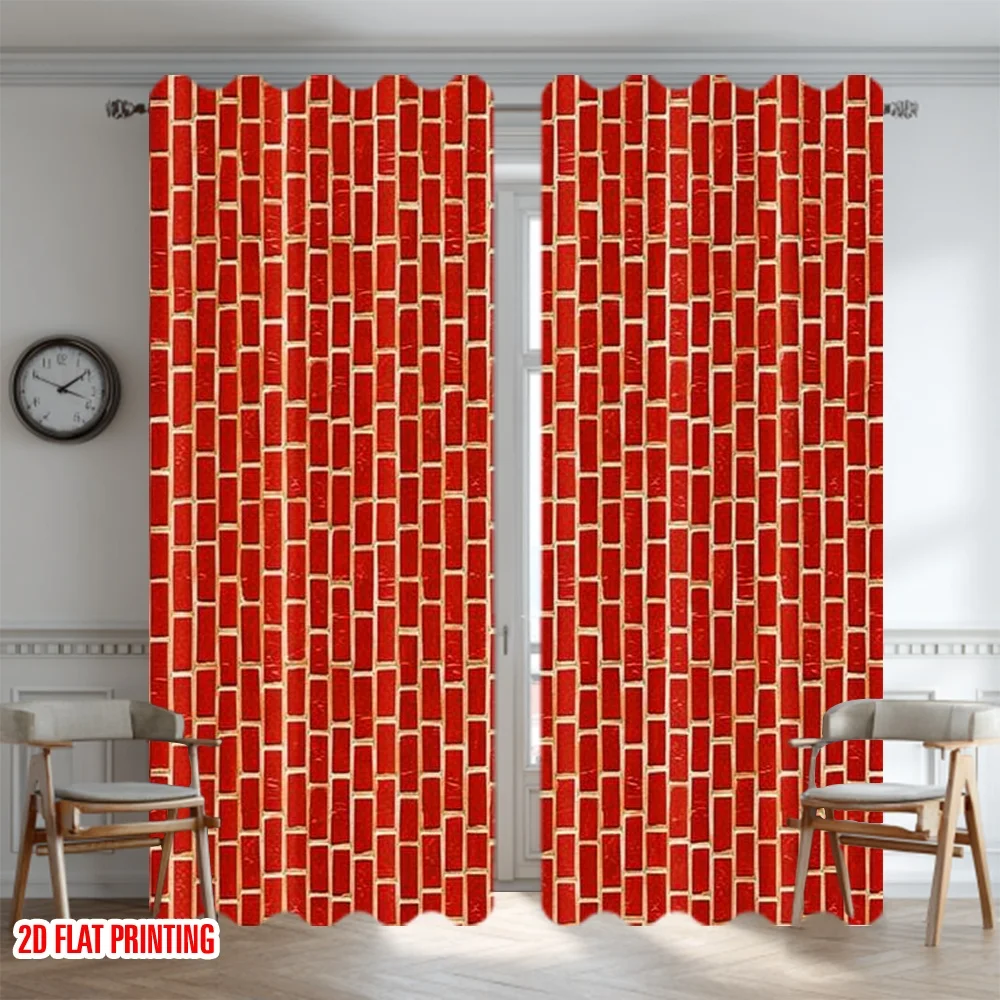2D flat printing 2pcs Curtain Curtains Red Brick Wall Digital Printed Polyester Drapes Festive Wall Decor for Holiday Parties