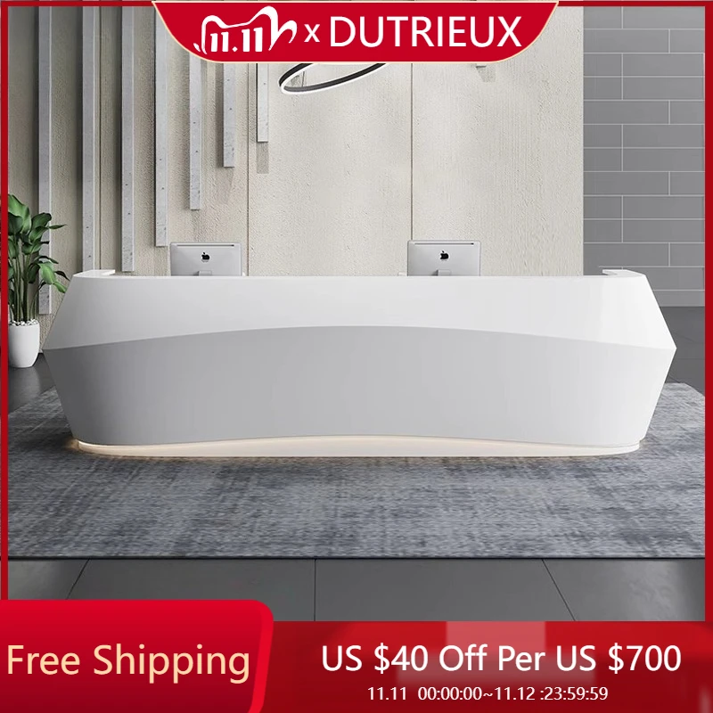 

Light Luxury White Reception Desks L Shaped Counter Commericial Business Reception Desks Desk Modern Bureau Office Furniture