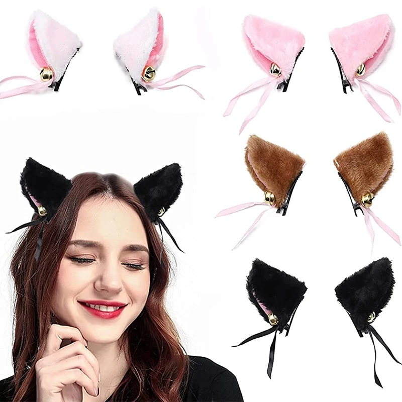 1Set Cat Ear Headband With Bells Chocker Necklace Plush Furry Cat Ears Hairband Women Girls Party Cosplay Headwear Fancy Dress