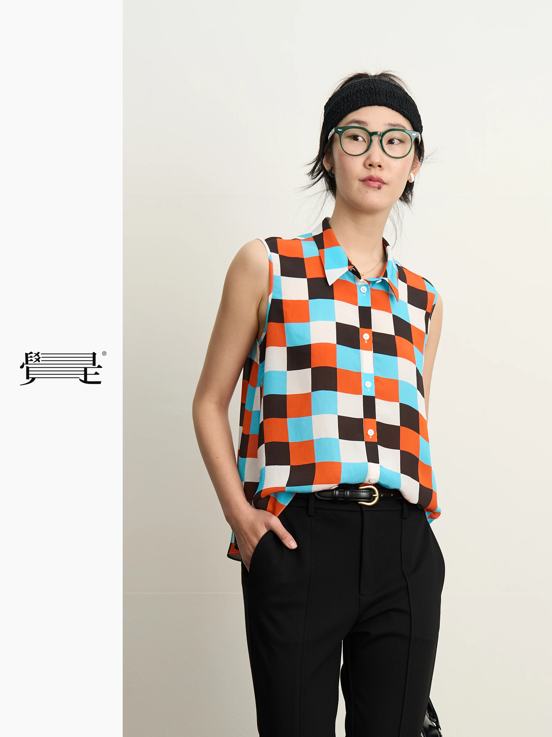 

Original Design Plaid Svel irt Retro Sle Women's Faion Summer UV Protection Straight Cut Button Closure