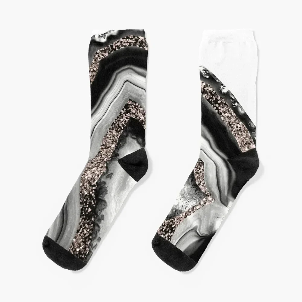 Agate Rose Gold Glitter Glam #4 (Faux Glitter) #gem #decor #art Socks Rugby japanese fashion Socks Male Women's