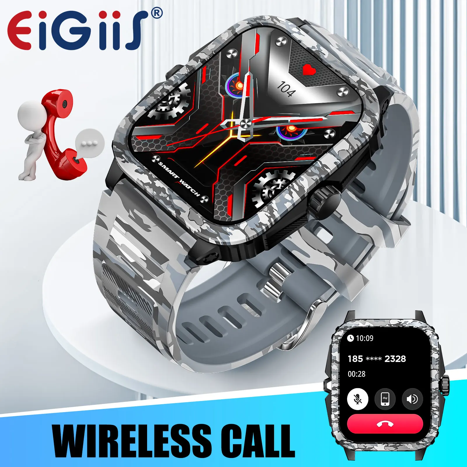 EIGIIS reloj inteligente militar para hombres 3ATM impermeable rastreador de actividad para deportes al aire libre con Monitor de ritmo cardíaco/sueño relojes inteligentes