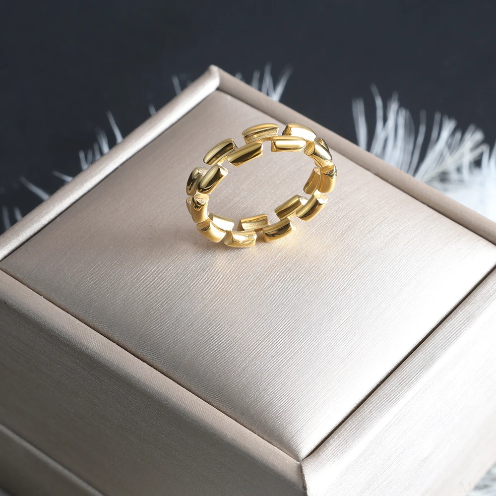 ZMfashion New Design Great Wall Pattern Buckle Chain Splicing Ring Punk Personalized Stacking Charms Finger Jewelry Wholesale