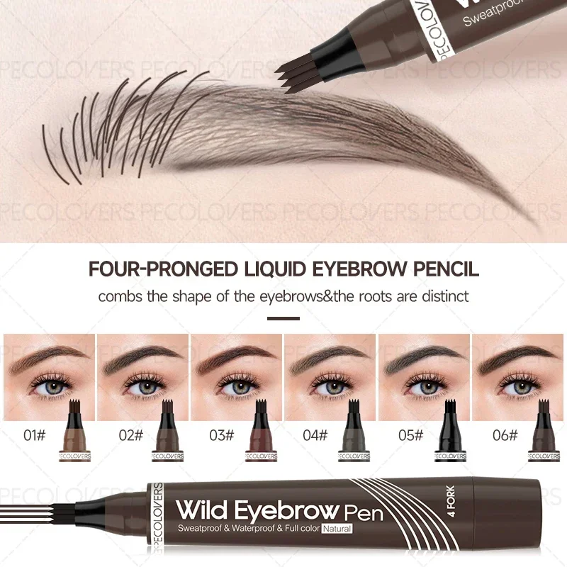 3PCS Waterproof Ultra-fine Eyebrow Pencil + 10PCS Eyebrow Card, Four-prong Tip Design, Quick-drying, Creates Natural Brow Makeup