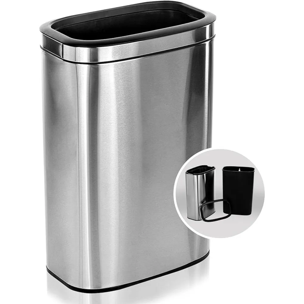 

40 L / 10.5 Gal Stainless Steel Slim Open Trash Can - Compact Garbage Bin Home Supplies All for Kitchen and Home Separate Bucket