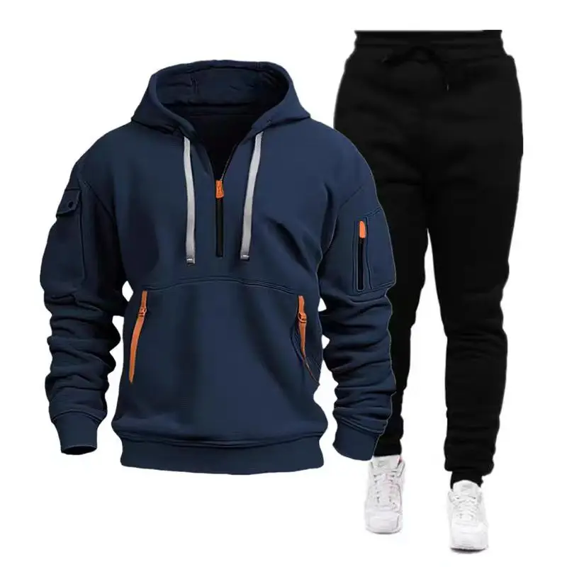 New Men\'s Hooded Sweater Leisure Sports Pullover Retro Harajuku Long Sleeve Zipper Multi-pocket Casual Loose Coat Street Wear