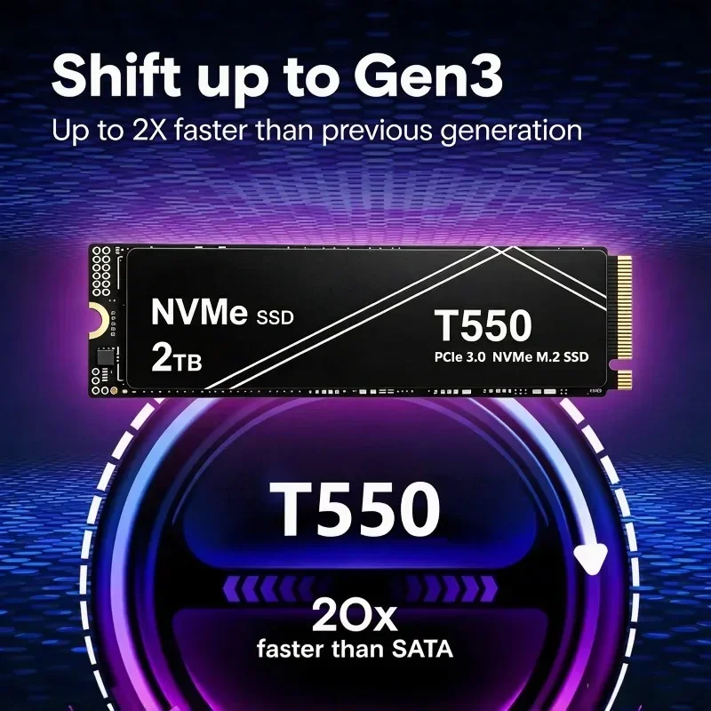 Original T550 M.2 NVMe SSD 1TB 2TB 4TB PCIe Gen3 High Speed Internal Solid State Drive with Heatsink for Laptop PC, OEM Package
