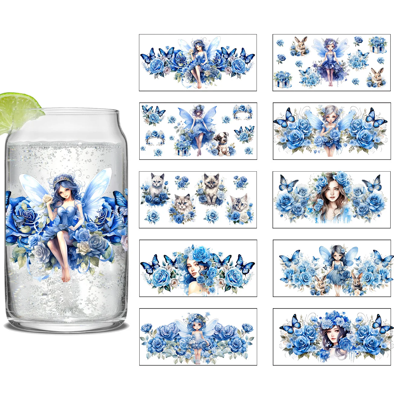 Snow Princess series Easy peel waterproof DIY Decals 3D transfers uvdtf crystal stickers 16oz uv dtf cup wraps for Glasses