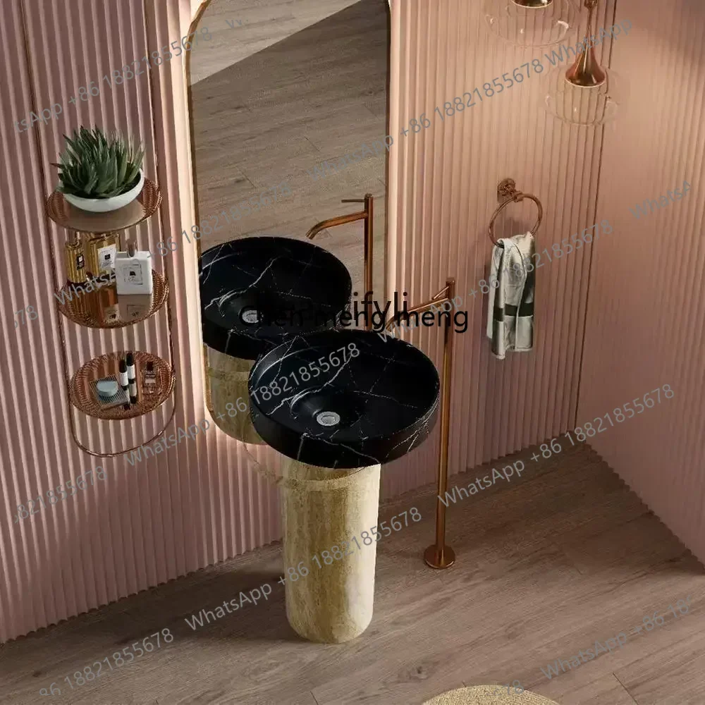 

Medieval travertine column black and white root basin hotel famous villa bathroom bathroom column wash basin