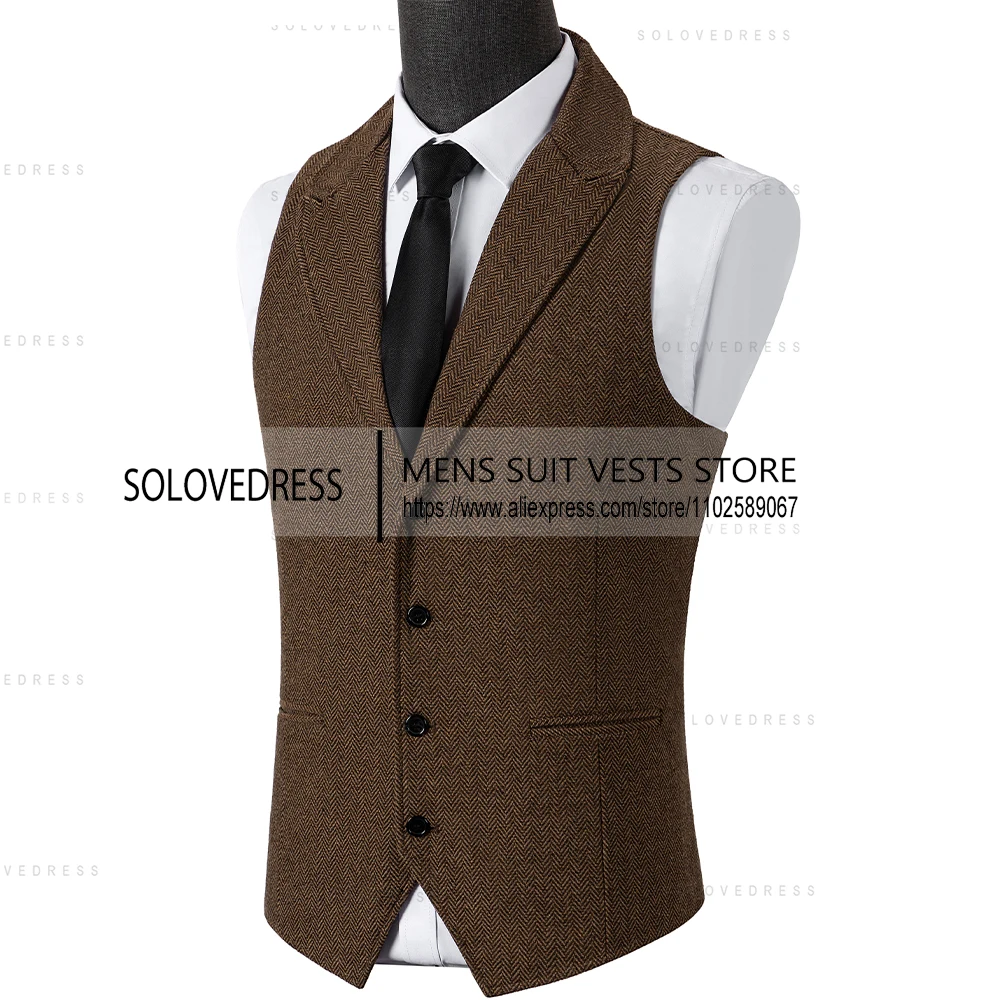 In Stock Mens Vests Tweed Herringbone Slim Fit Fashion Men's Suits Vests For Jacket Groomsmen  Waistcoat For Wedding
