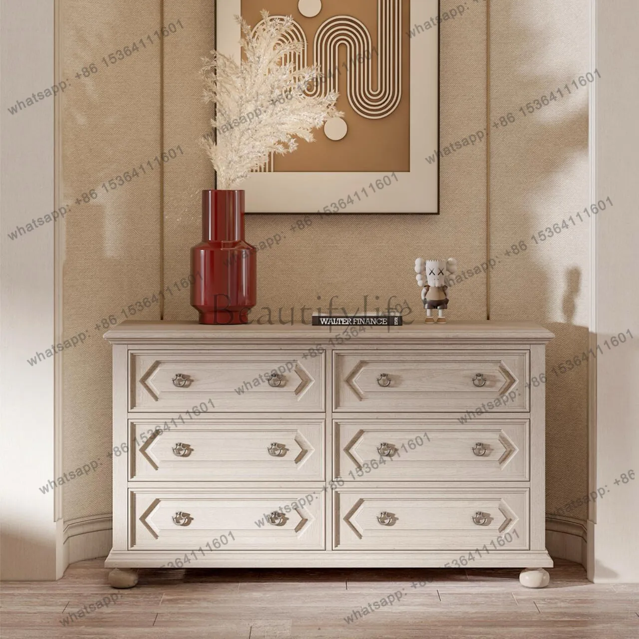 

North American series nine-bucket cabinet American solid wood retro Athens white old bedroom six-bucket storage cabinet
