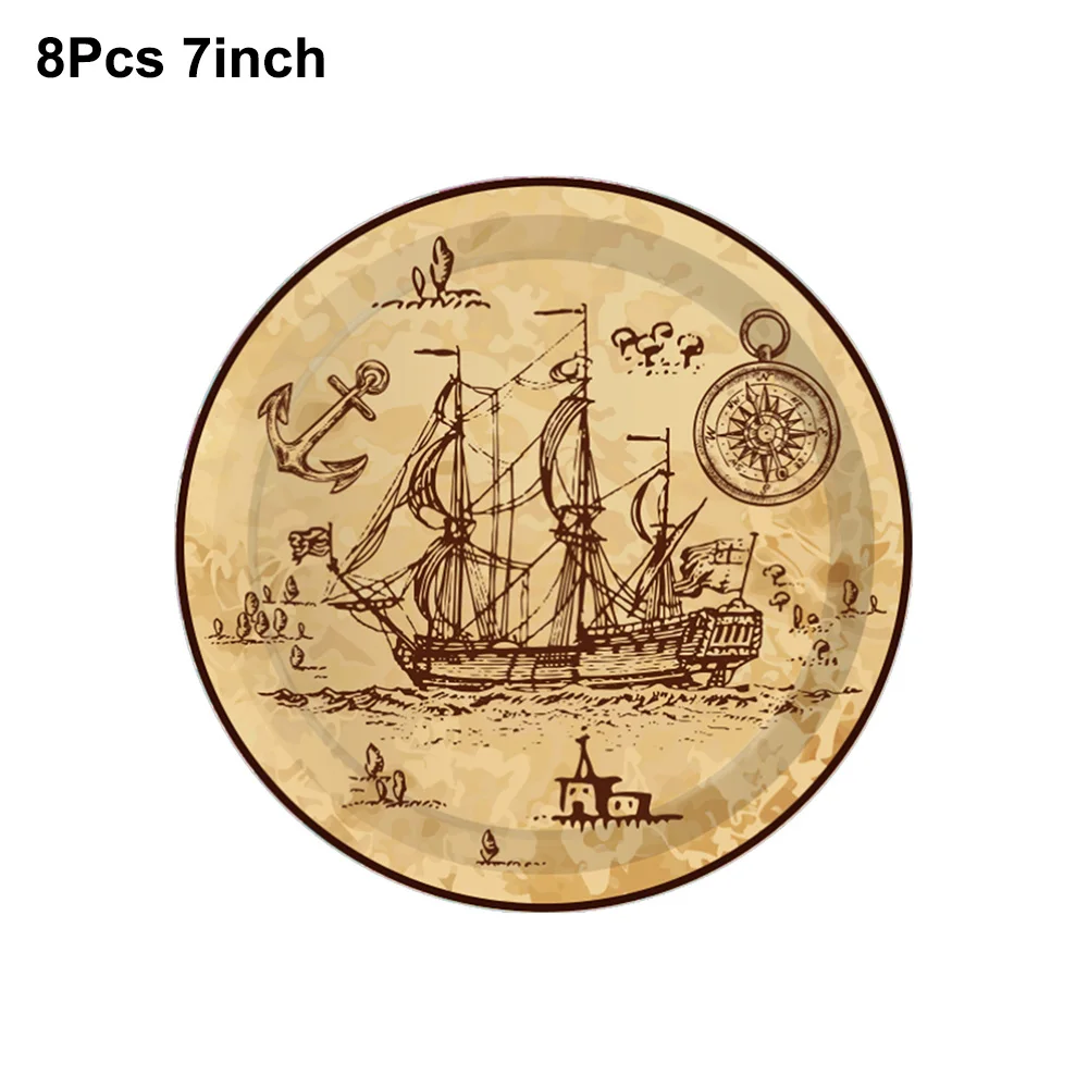 Pirate Disposable Tableware Paper Plate Cup Napkins Kids Birthday Party Decorations Halloween Party Dessert Tableware Supplies