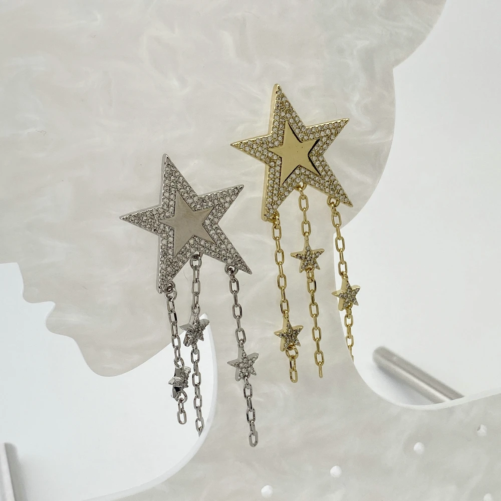

Trendy Gold Plated Brass Zircon Paved Star Stud Earrings Jewelry Dangle Drop Earrings