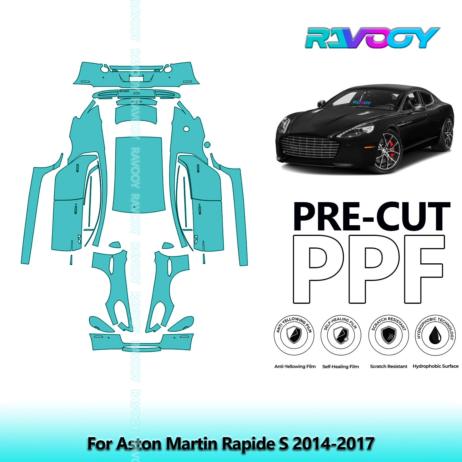 For Aston Martin Rapide S 2014-2017 Full Exterior Body 8.5Mil Pre-Cut Paint Protection Film PPF Stone Chip Kit Clear/Matte/Black
