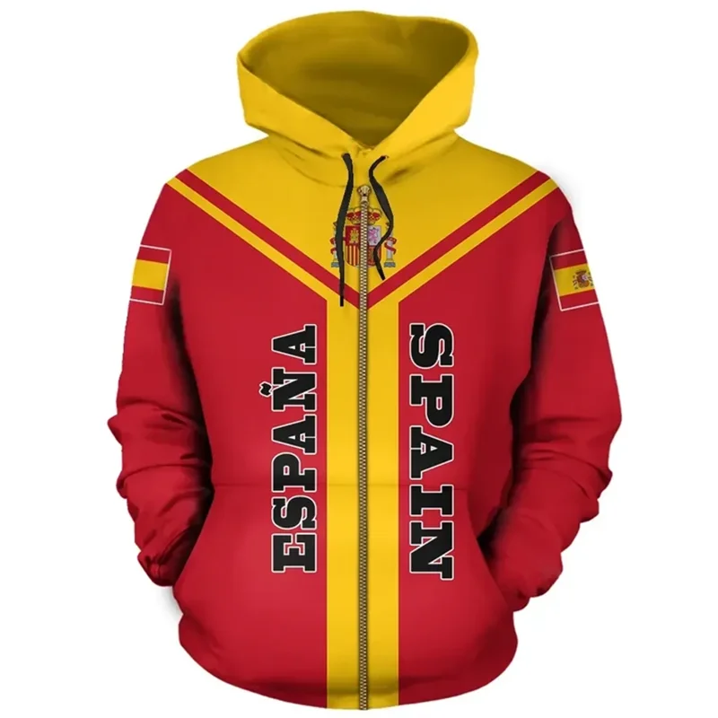 Spain Map Flag 3D Printed Zip Up Hoodies For Men Clothes National Emblem Sports Boy Tracksuit Casual y2k Zipper Hoody Pullovers