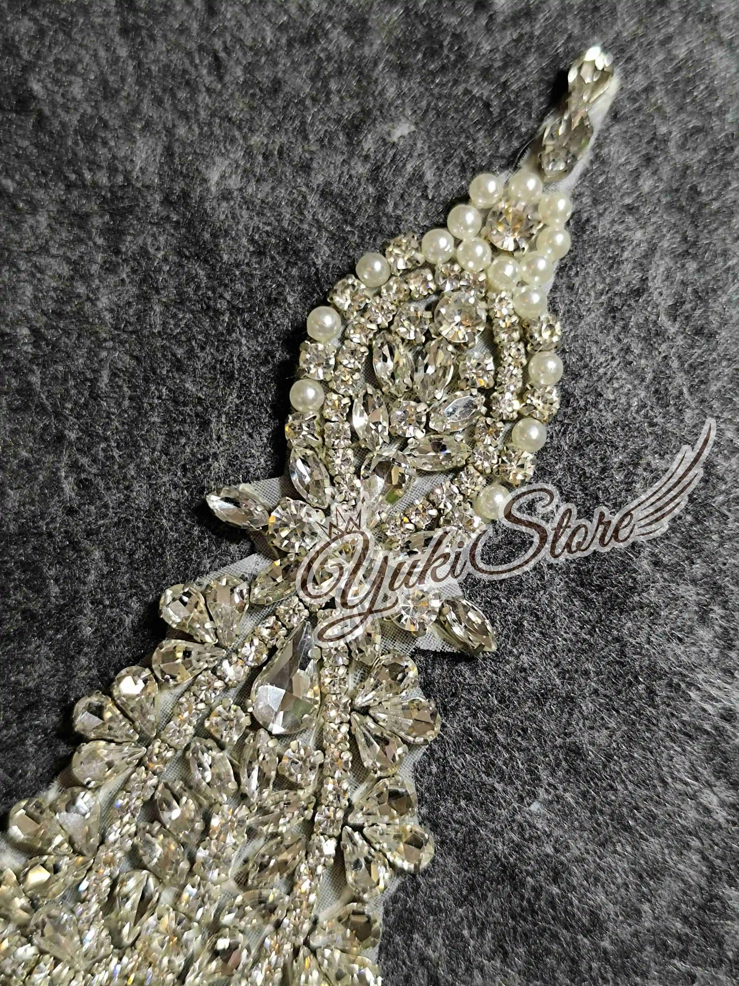 Silver Small appliques Heavy bead 3d flower lace applique floral pearls embroidery bridal lace patch YK014