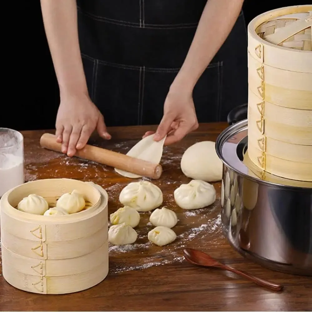 Bamboo Steamer With Cover Chinese Steamer Dumplings Bamboo Steamer Steamed Bun Steamer Kitchen Bar Supplies