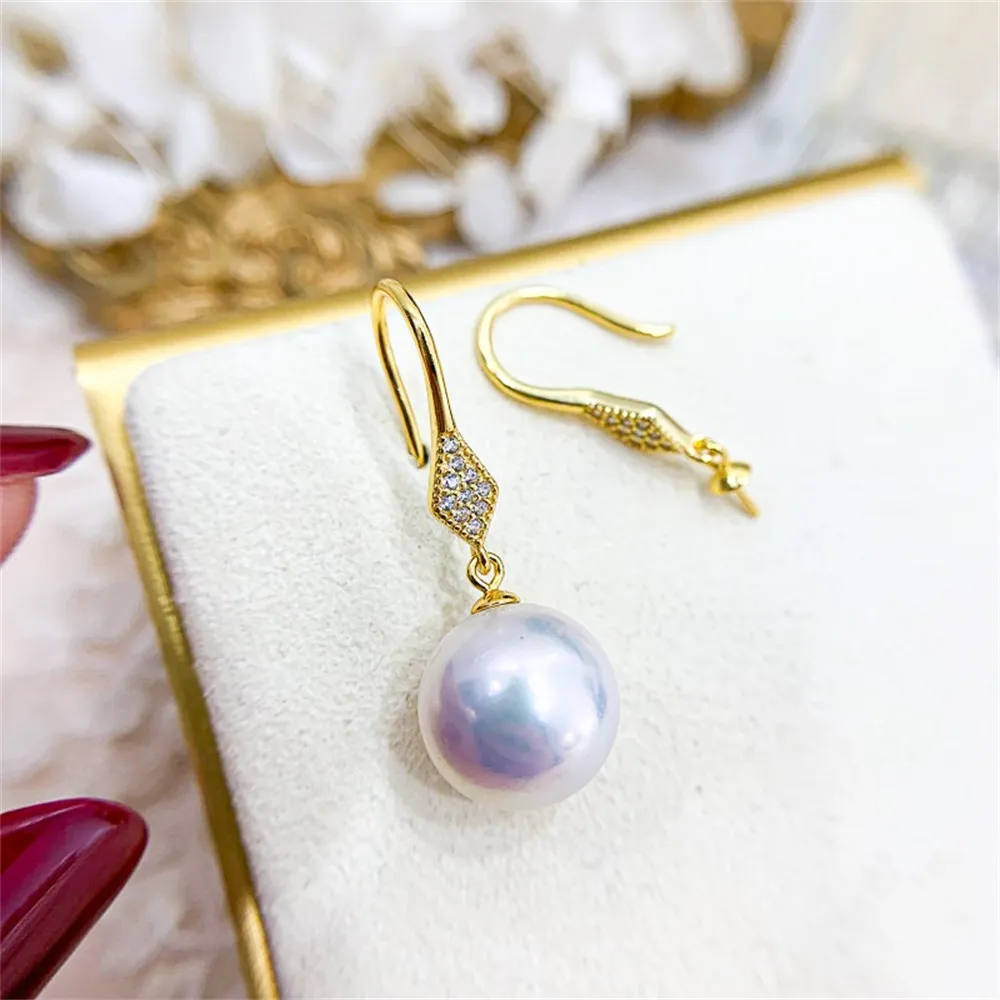 DIY Pearl Mini Accessories S925 Pure Silver Ear Stud Empty Set Gold Silver Earrings Fit 7-13mm Round E266